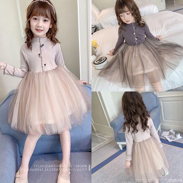 

girl's dresses spring and autumn 2021 korean style dress lace long sleeve tulle casual cute knee-length kids for girls, Red;yellow