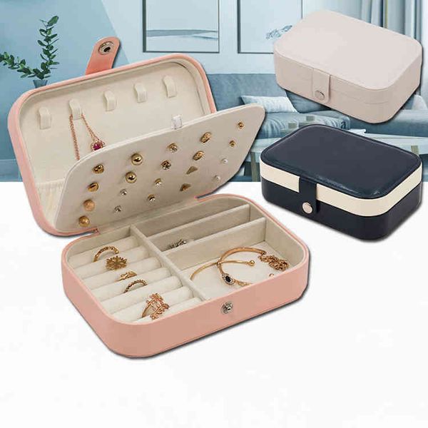 

cosmetic bags portable jewelry box simple solid color zipper leather trinket ring earring storage