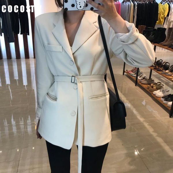 

women's suits & blazers 2021 autumn office lady blazer slim suit chic waist ol long black jacket female white ukraine women formal, White;black
