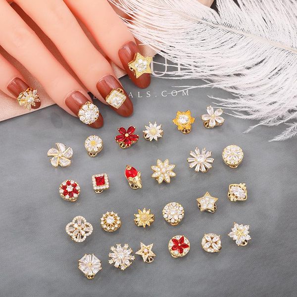 

nail art decorations 2pcs 3d metalen zirkoon sieraden japanse decoraties roterende luxe crystal rhinestones voor manicure accessoires, Silver;gold