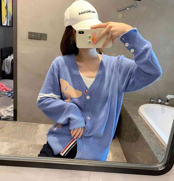 

blue giraffe animal pattern tb coat sweater tide brand net red women's deer head cardigan, White;black