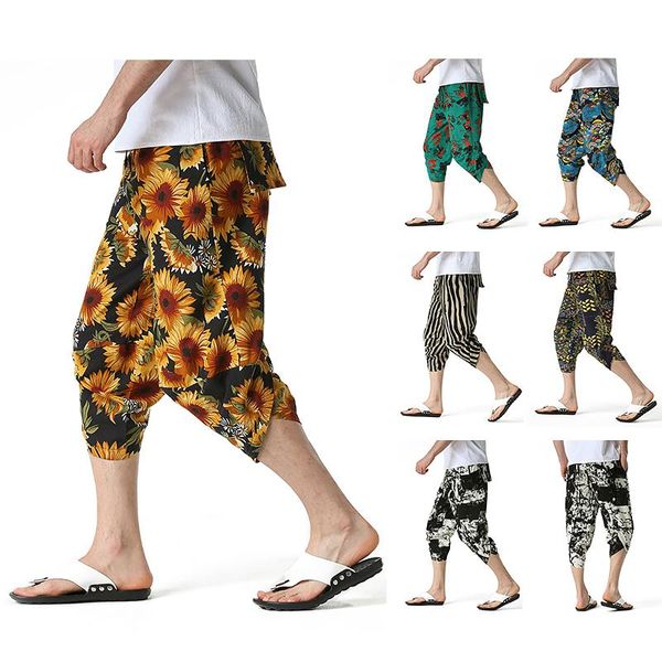 

men's pants harlem capris for men. wide leg capris. summer linen 1314-09, Black