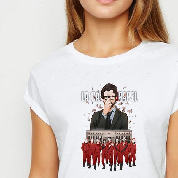 

la casa de papel tshirt young ladies girls short sleeve spring summer t shirt harajuku casual avant garde round collar t shirt, White