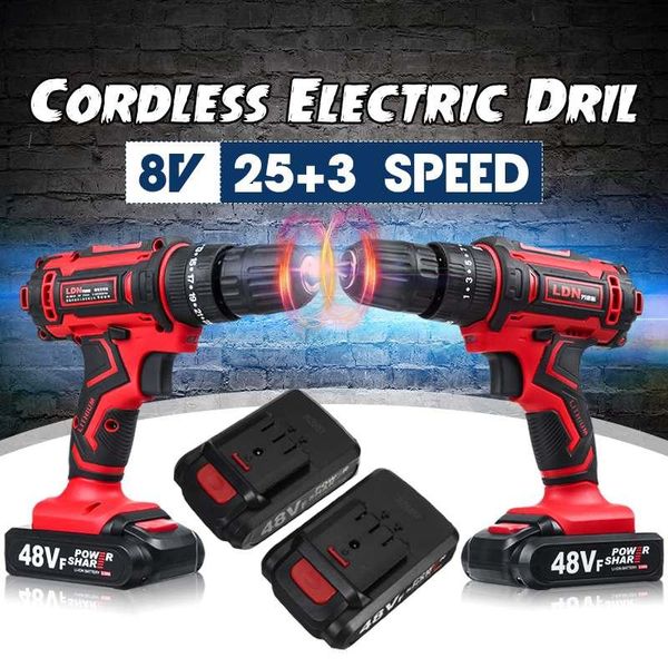 

professiona electric drills 48v 25+3 torque cordless impact drill screwdriver mini wireless power driver with 2pc lithium-ion battery 2-spee