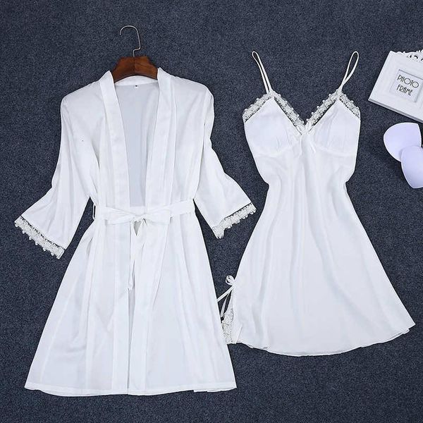 

summer womens 2pc robe bath gown strap kimono pajamas sets sleepwear lady home wear nightgown suit sleepshirts -xxl, Black;red