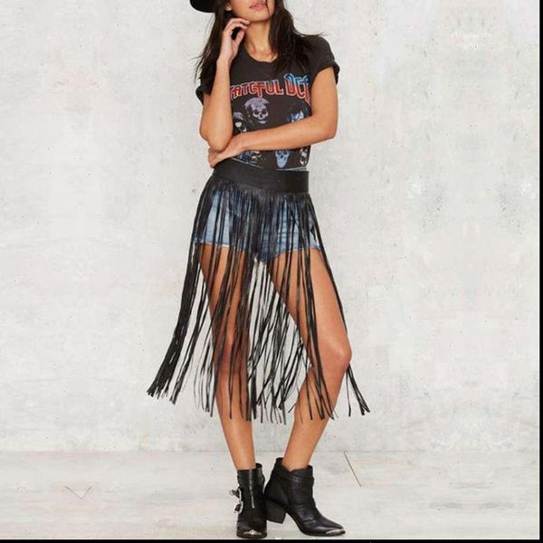 

womens high waist faux leather tassels skirt harness with snap buttons halloween party punk rock costume ladies fashion skirt, Black