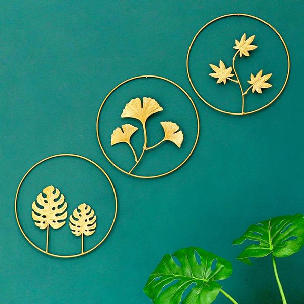 

other home decor nordic style iron art golden leaf shape wall hanging decoration creative metal round shelf for bedroom living room