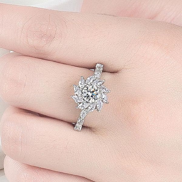 

wedding rings charm female crystal flower thin ring rose gold silver color for women luxury bride white zircon engagement, Slivery;golden