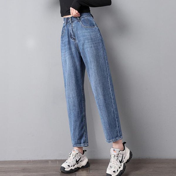 

women's jeans 2021 autumn korean version of harlan high waist loose slim straight-leg pants radish daddy trousers, Blue