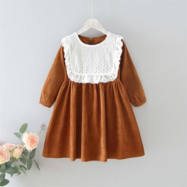 

girls' dresses autumn style children baby kids clothing korean japanese loose lace lapel girl fashionable dress 220310, Red;yellow