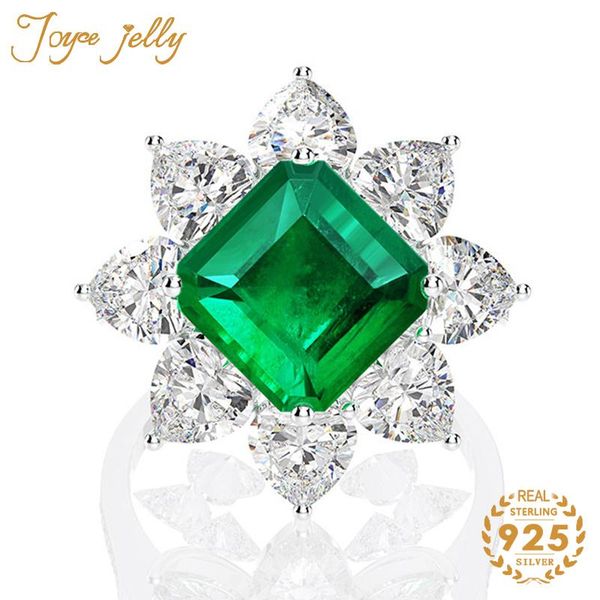

cluster rings joycejelly 925 silver ring 10*10mm sqaure emerald gemstone flower design trendy for women wedding gifts 2021, Golden;silver