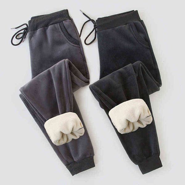 Kadın Kış Kuzu Kürk Kaşmir İnce Pantolon Kadın Rahat Sıcak Pantolon Harem Pantolon Kalın Çizgili Polar Sonbahar Sweatpants Pantolon Yeni Y211115