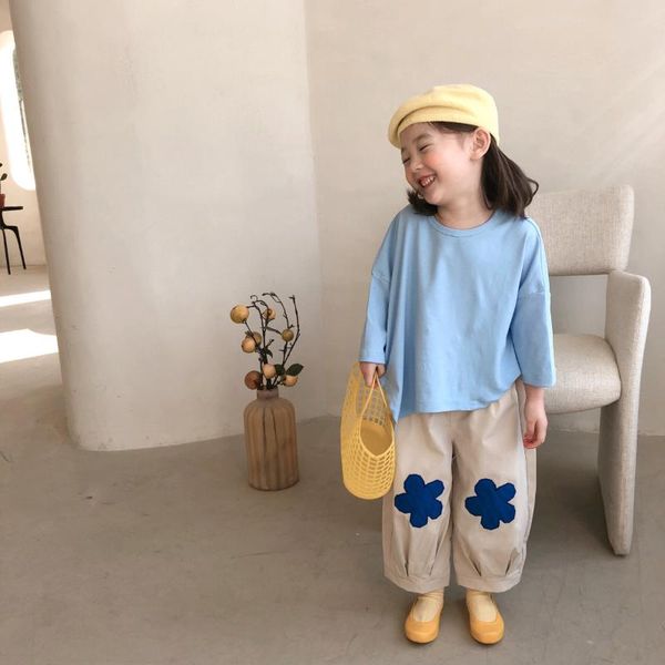 

girls pants 2021 spring new korean casual loose pants children pant, Blue