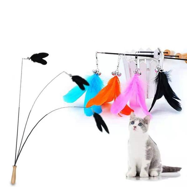 

cat toys funny interactive retractable fishing pole wand toy for pet kitten training with pompom/bell supplies