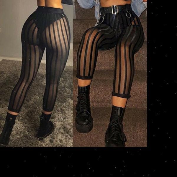 

uk mesh striped women capri leggings casual perspective trousers, Black;white