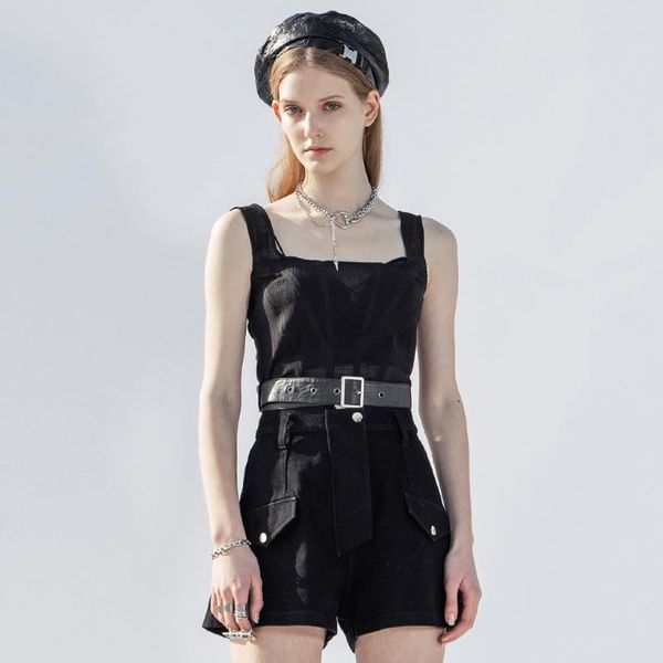 

women's tanks & camis punkrave series mesh tank punk style personality handsome square collar slim hollow sleeveless vest, White