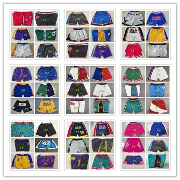 

Man Just Breathable Sports Don Shorts Basketball Pants Retro Training Short with Zipper Pockets Sewn All-Star Golden State LA Chicago Boston Toronto Orlando Miami, Pic a