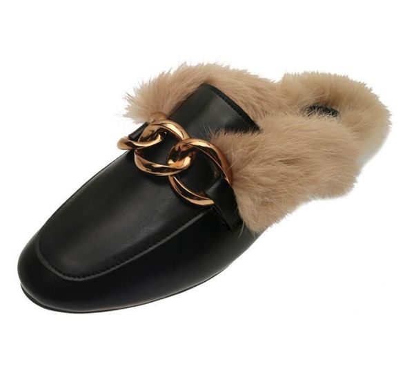 

loafers le fu slippers new european hair really stand half wool slippers new track 2022 1top, Black