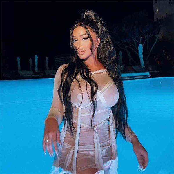 

casual dresses perspective summer women solid holiday mid lady long tassel on neck bandage bodycon mesh an10, Black;gray