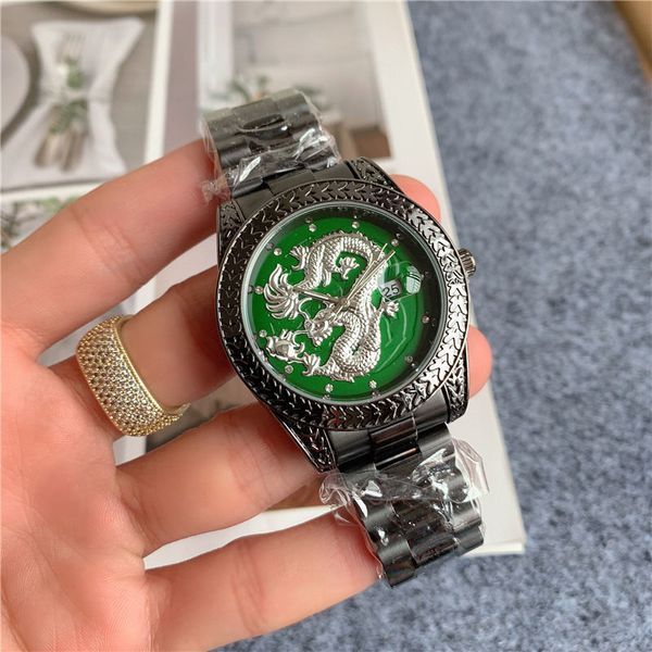Moda de boa qualidade Top marca relógios homens estilo de dragão chinês metal banda de aço relógio de pulso de quartzo x145
