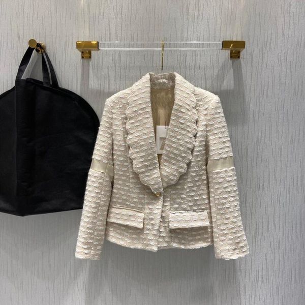 

women's suits & blazers luxury design 2021 winter collecton ivory tweed 100% silk lined elegant blazer, White;black