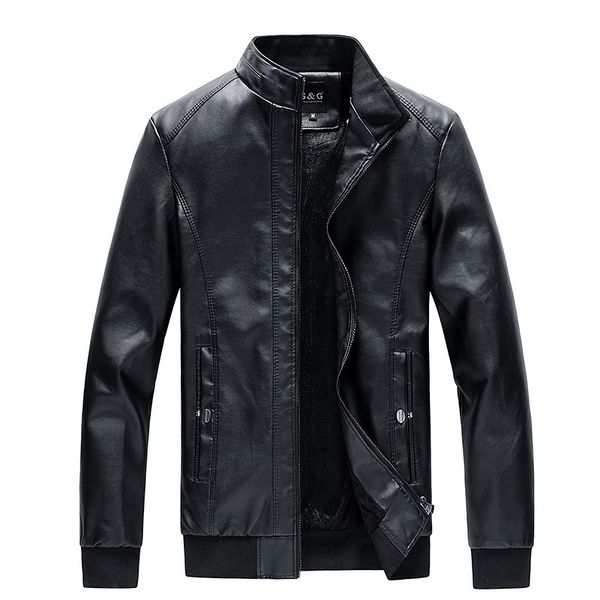 

men's motorcycle leather autumn and winter leather jacket large size imitation coat 2021 new chaqueta cuero hombre, Black