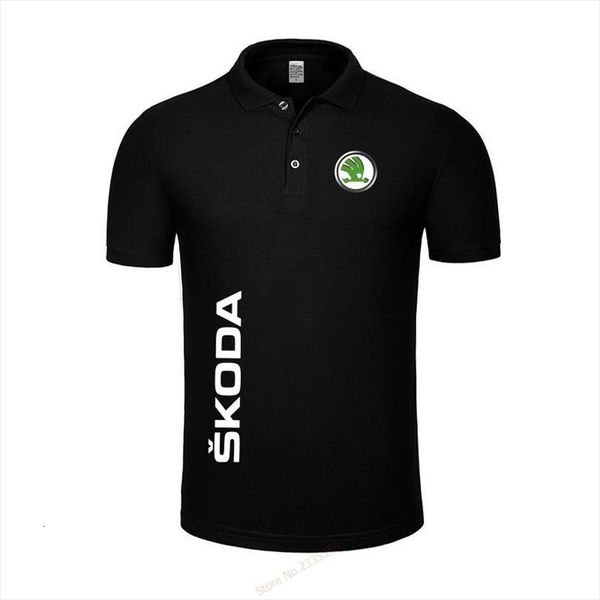 

shirt skoda short sleeve men polo clothes solid colour, White;black