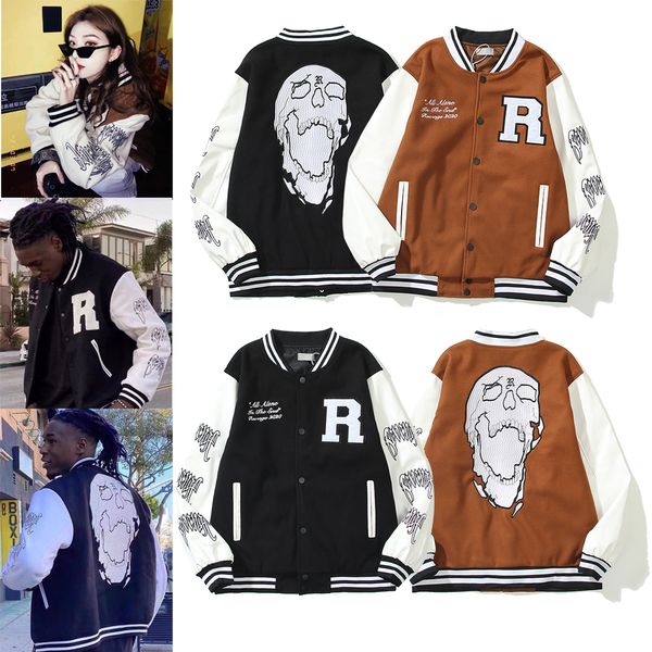 Designer Warm Casal Varsity Baseball Jackets 3D Sorthirt Skull Men Jacket Leather Uniform Letter Bordado