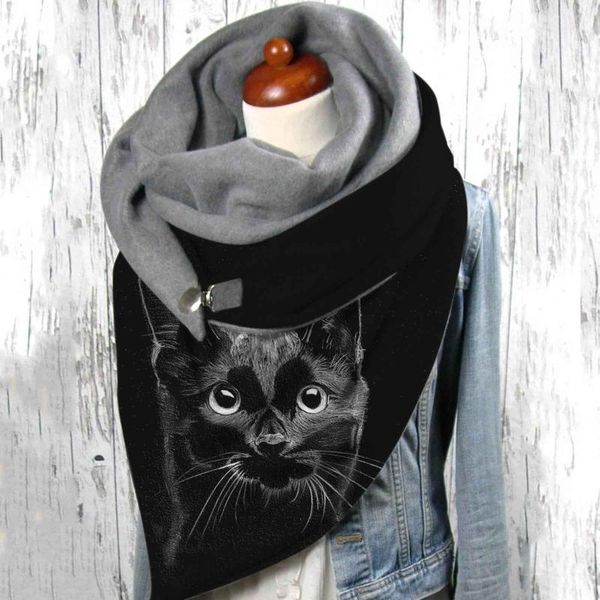 

scarves cat drink scarf universal casual wraps funny print double-layer buckle autumn winter warm windproof elegant 2021, Blue;gray