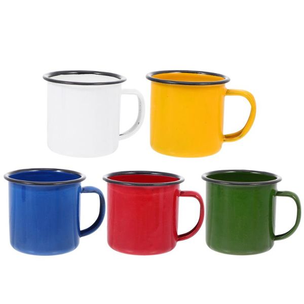 

mugs 5pcs vintage enamel home practical small cups (assorted color)