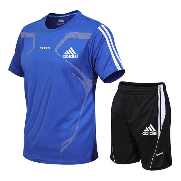 Мужские комплекты для бега, молодежный спортивный баскетбольный комплект, одежда для фитнеса, футболки + дышащие шорты, быстросохнущий спортивный костюм для спортзала
