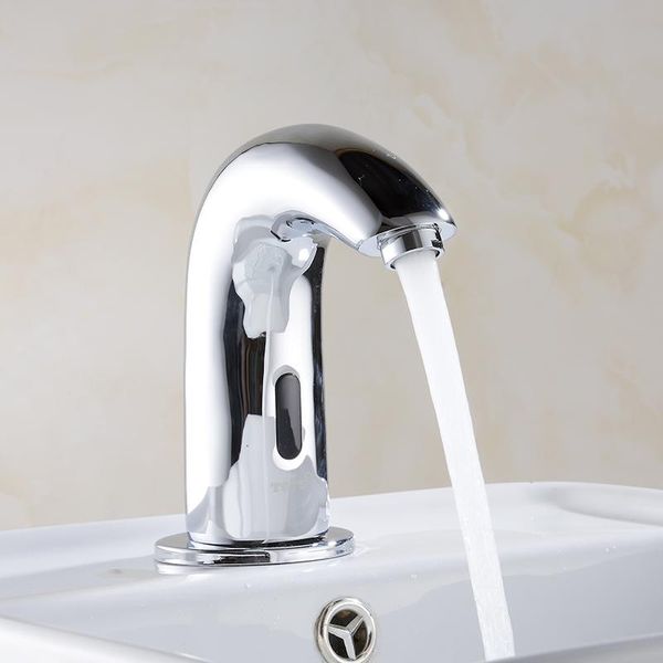 

bathroom sink faucets automatic mixer chrome polished 100% brass basin saving inductive water tap dc dry battery hand washing faucet