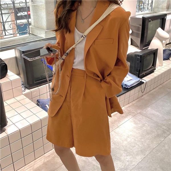 

women's jackets fashion suit women 2021 spring and autumn casual all-match loose jacket wide leg shorts two-piece, Black;brown