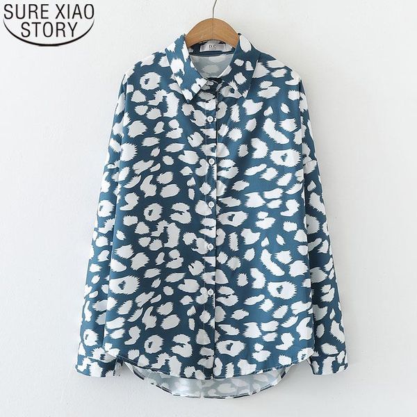 

women long sleeve button shirts fashion european and american leopard print blouse ladies casual loose blouses blusas 12420, White