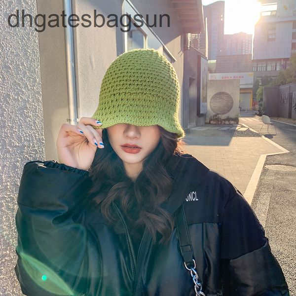 

brand cap carveshmade crochet wool hat female autumn winter warm ear protection versatile korean knitting basin hat bucket fisherman, Blue;gray