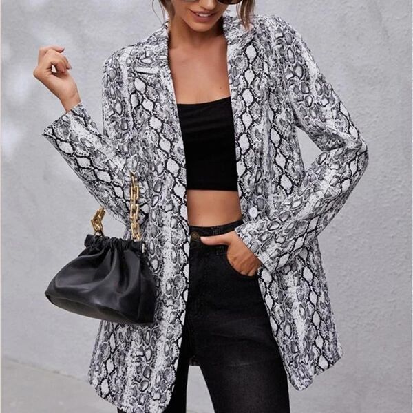 

women's suits & blazers boho snakeskin irregular printing blazer women coat single button long sleeve 2021 autumn elegant office lady a, White;black