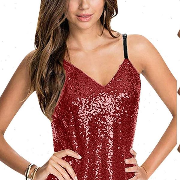 

women sleeveless blouse sequined strappy v neck camis tank streetwear summer ropa mujer haut femme 45, White