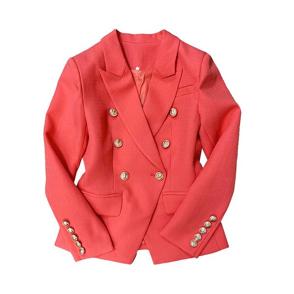 2021 Herbst Herbst Langarm Reverskragen Wassermelonenrot Einfarbig Schlanke Metallschnallen Zweireihige Blazer Elegante Top-Qualität-Outwear-Mäntel 21O13135