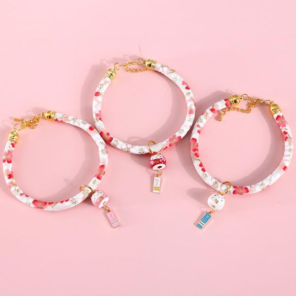 

cat costumes pet japanese adjustable collar lucky ceramic flower and wind good fortune necklace dog kitten puppy accessories
