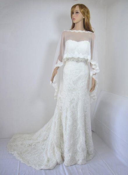 

wraps & jackets 2021 vintage style bridal cape veil sewed delicate lace ivory wedding dress accessory shoulders shawl, White