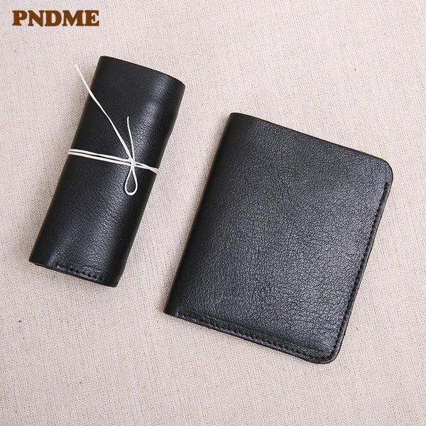 

wallets pndme simple real cowhide men's small wallet genuine leather black student handmade ultra-thin id card holder purse, Red;black