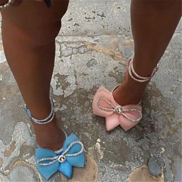 

2021 new summer glitter gladiator mesh sandals shoes woman high heel pointed toe stripper big bowtie party thin heels pumps, Black