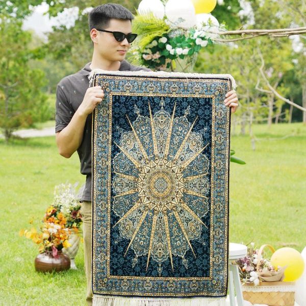 

2'x3' blue pure silk luxury handknotted handmade rug (ywx097a)