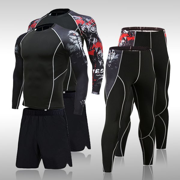 

underwear set men's tracksuit gym fitness compression sports suit clothes running jogging sport wear exercise workout tights 220211, Gray