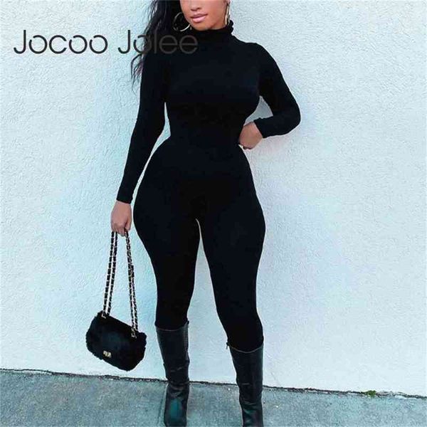 

jocoo jolee spring long sleeve bodycon jumpsuit romper casual solid fitness skinny overalls outfit 210619, Black;white