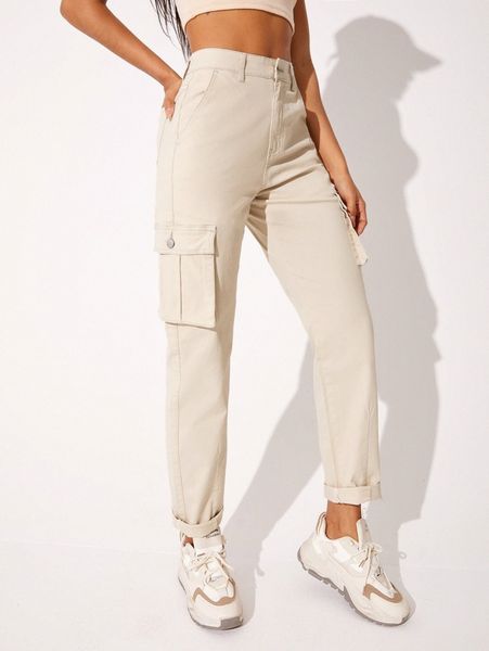 

solid flap pocket jeans v73a#, Blue