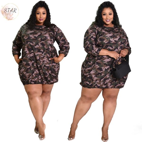 

2021 new plus size women 4xl camouflage loose pocket casual mini es long sleeve streetwear home clothes wholesale dropshipping qqeh, Black;gray