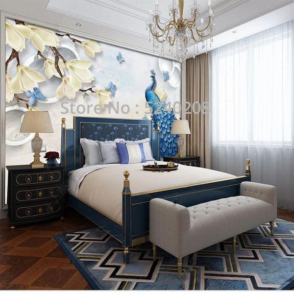 

wallpapers custom mural wallpaper 3d marbled magnolia peacock background painting living room tv bedroom decor waterproof wall stickers