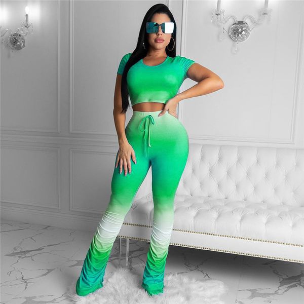 

tie dye print tracksuit women 2 piece set casual crop + high waist leggings stacked pants matching set outfits 2 pcs sets, White