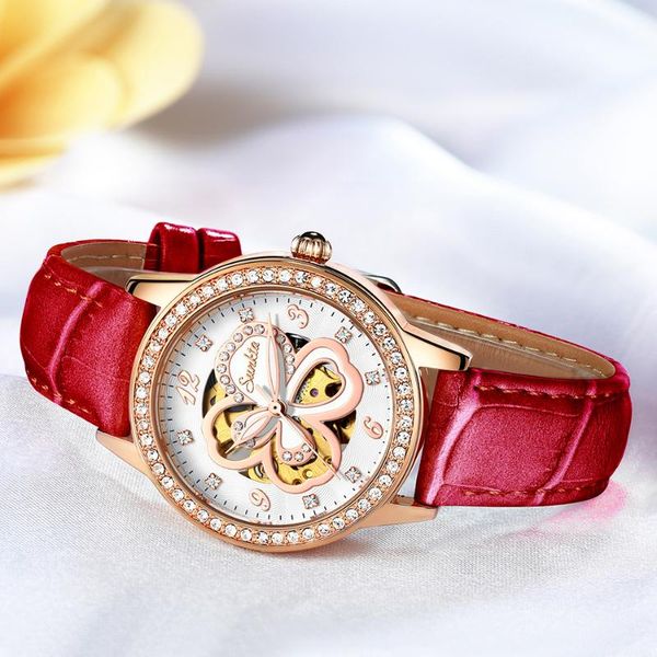 

wristwatches sunkta 2021 fashion ladies mechanical automatic self-wind sapphire watch women elegeant designer crystal watches, Slivery;brown